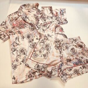 Victoria Secret Silky Satin Pj Matching Pajama Short Set Pink Floral Size XS